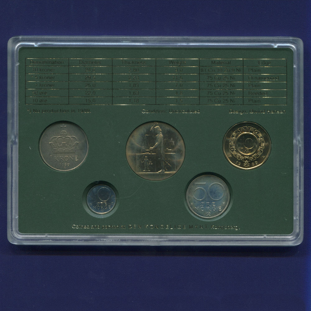 Норвегия набор - 4 монеты+жетон 1989 UNC - 1