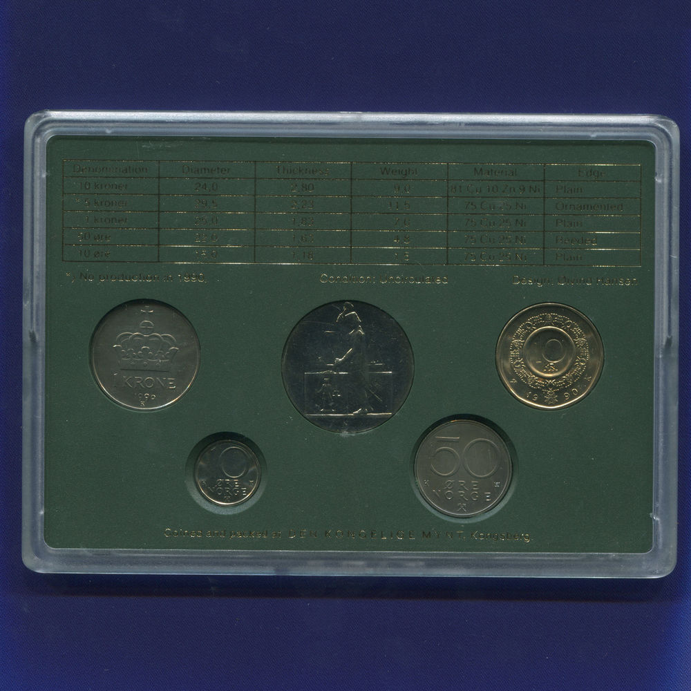 Норвегия набор - 4 монеты+жетон 1990 UNC - 1
