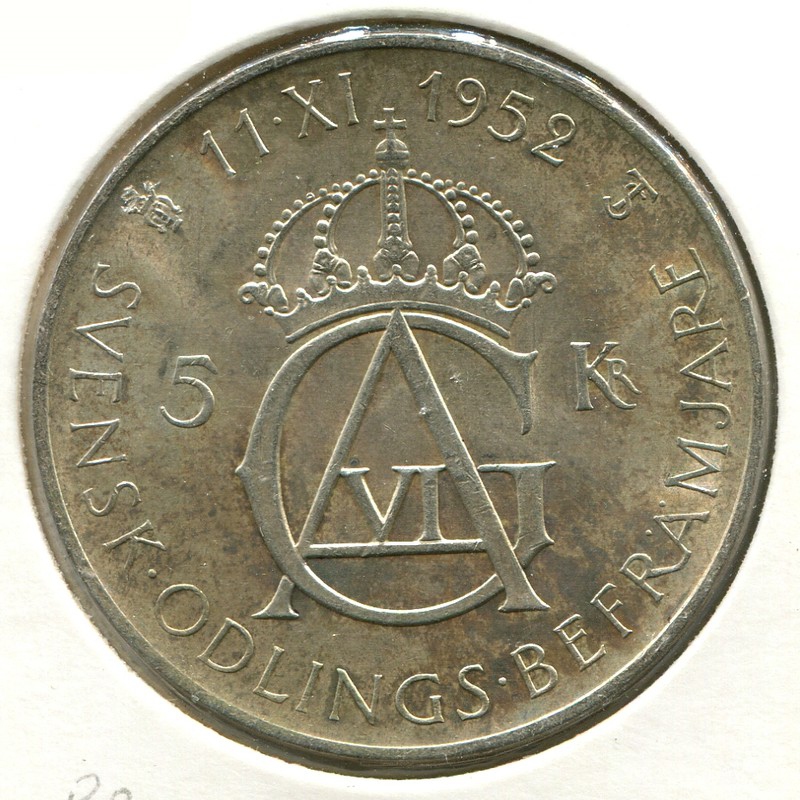 Швеция 5 крон 1952_ND #828 aUNC - 1