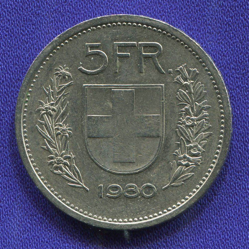 Швейцария 5 франков 1980 XF-  - 1