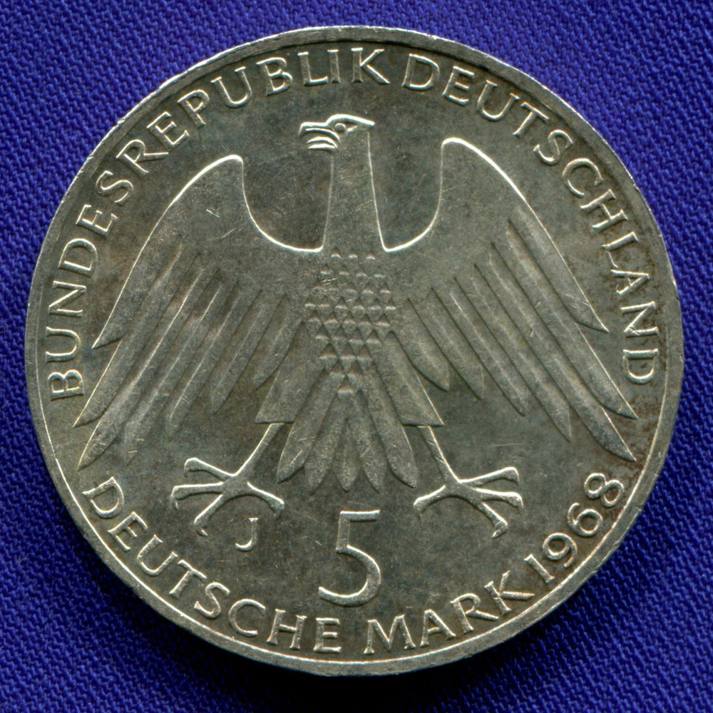 ФРГ 5 марок 1968 aUNC 150 лет со дня рождения Фридриха Вильгельма Райффейсена  - 1