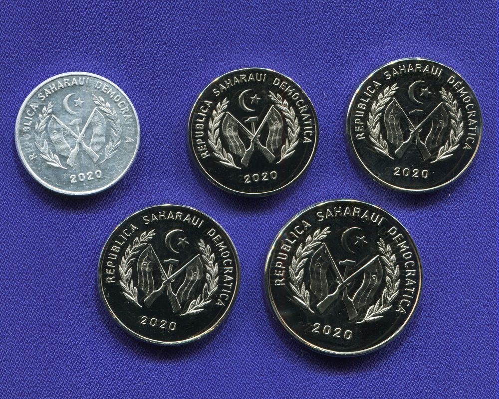 Западная Сахара набор 2020 UNC из 5 монет 1, 5, 10, 20, 50 песет, Фауна.  - 1