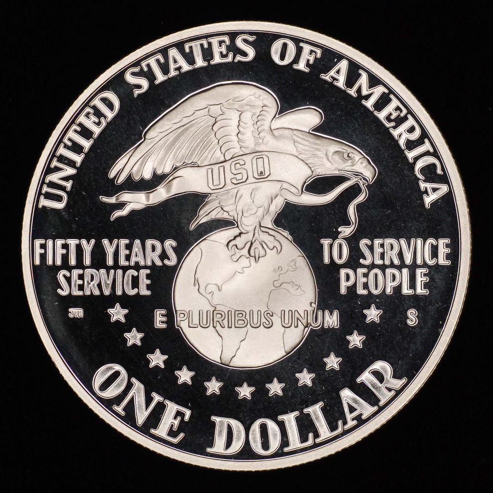 США 1 доллар 1991 Proof 50 лет объединённым организациям обслуживания  - 2