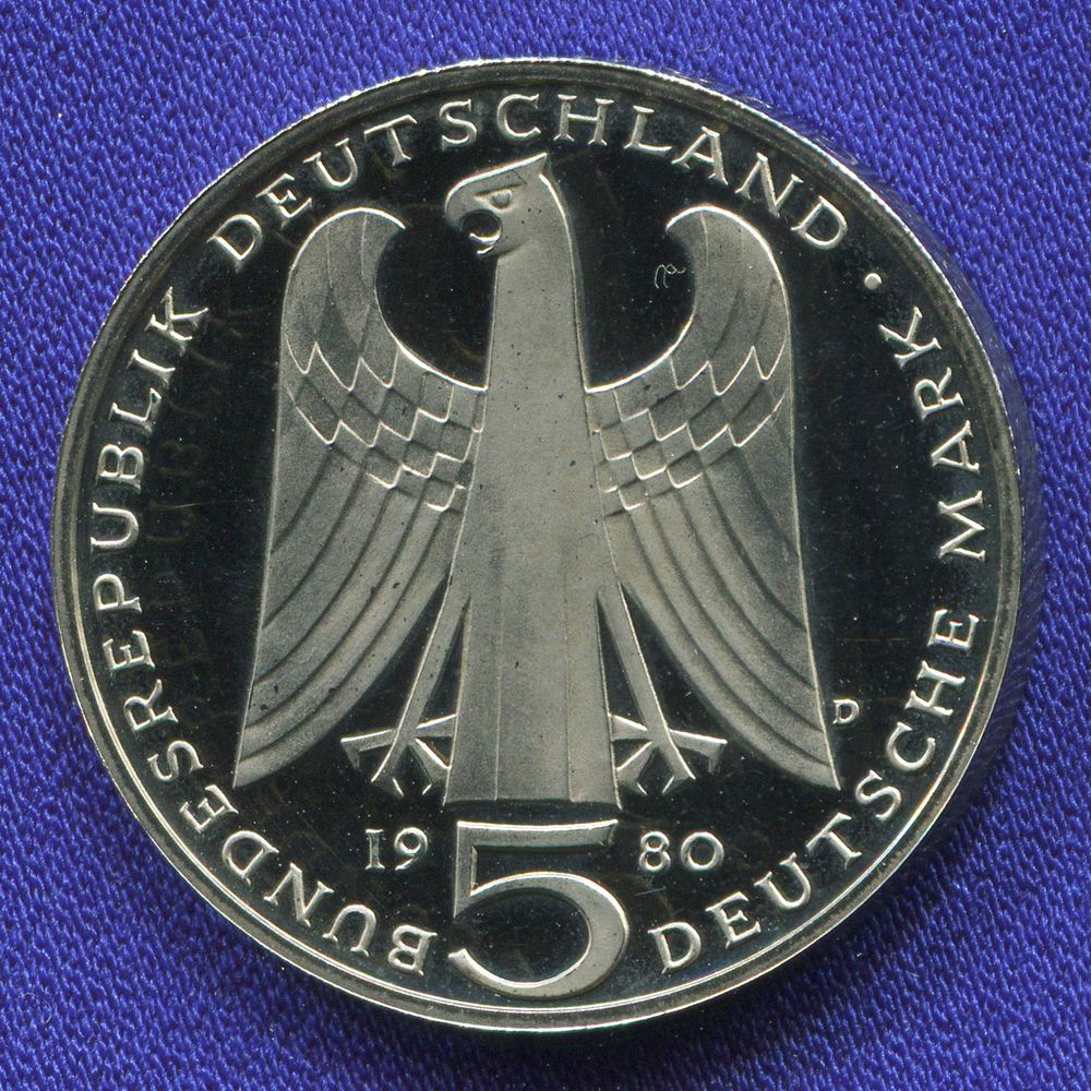 ФРГ 5 марок 1980 Proof 750 лет со дня смерти Вальтера фон дер Фогельвейде  - 1