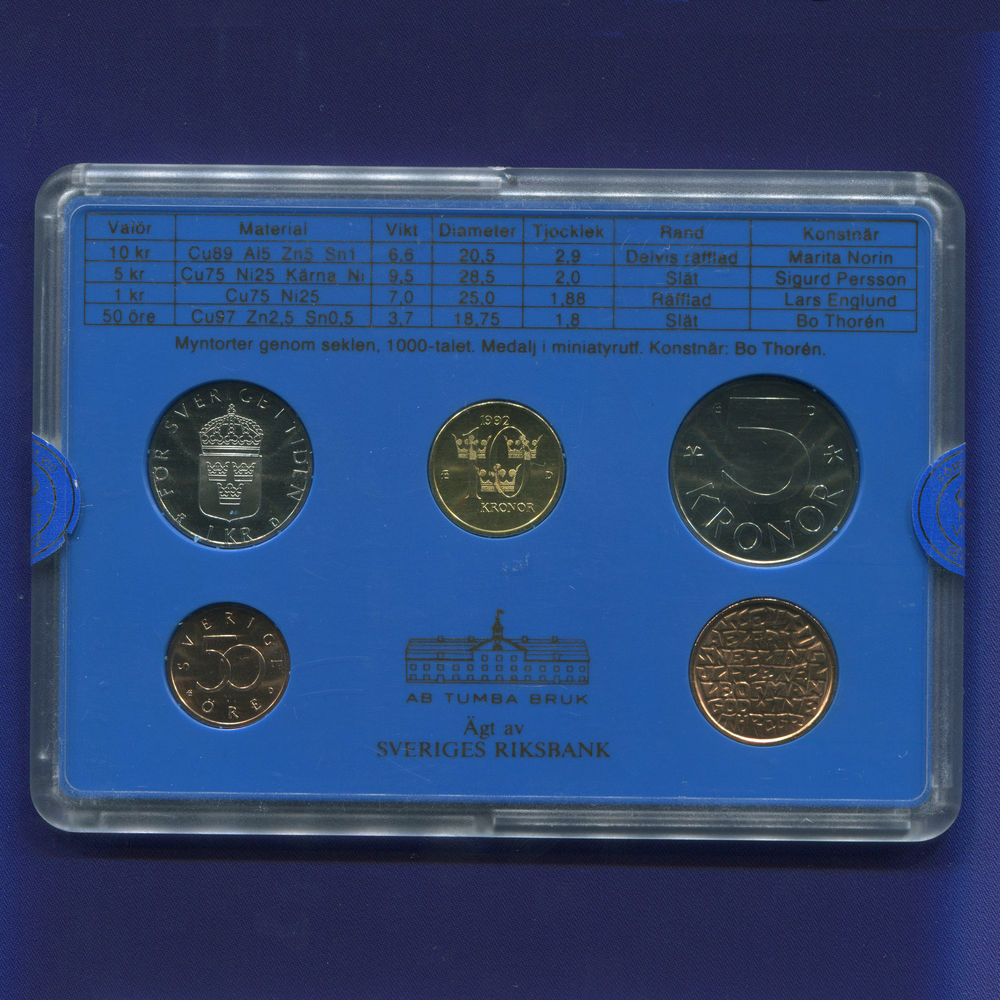 Швеция набор - 4 монеты+жетон 1992 UNC - 1