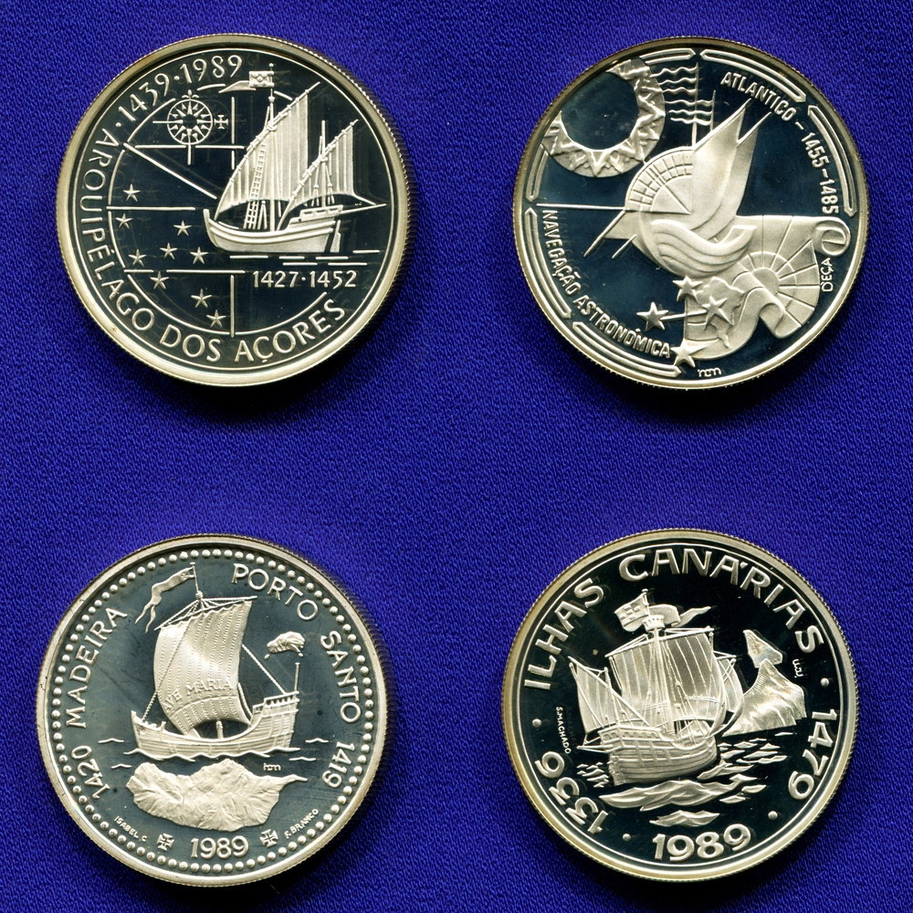 Набор монет Португалии 100 эскудо 1989-1990 Proof Исследования Атлантики  - 1