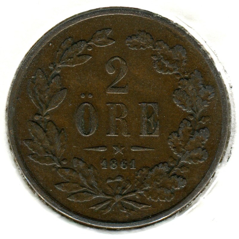 Швеция 2 эйре 1861 #706 F - 1