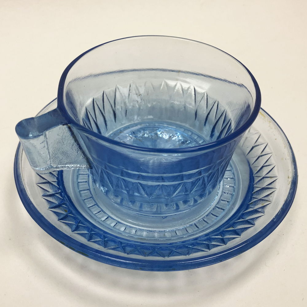Чайная пара 2-я половина XX века, синее (голубое) стекло. (2 пары) - 3