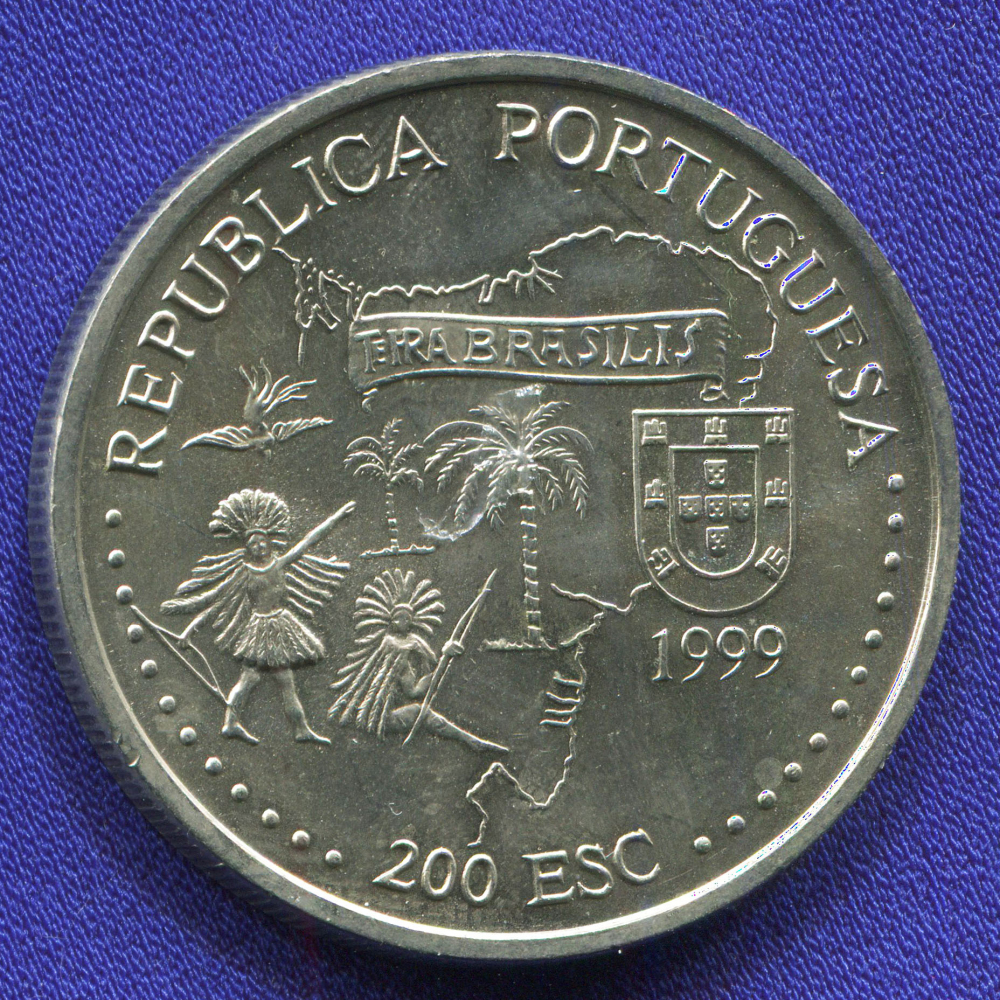 Португалия 200 эскудо 1999 UNC 500 лет открытию Бразилии  - 1