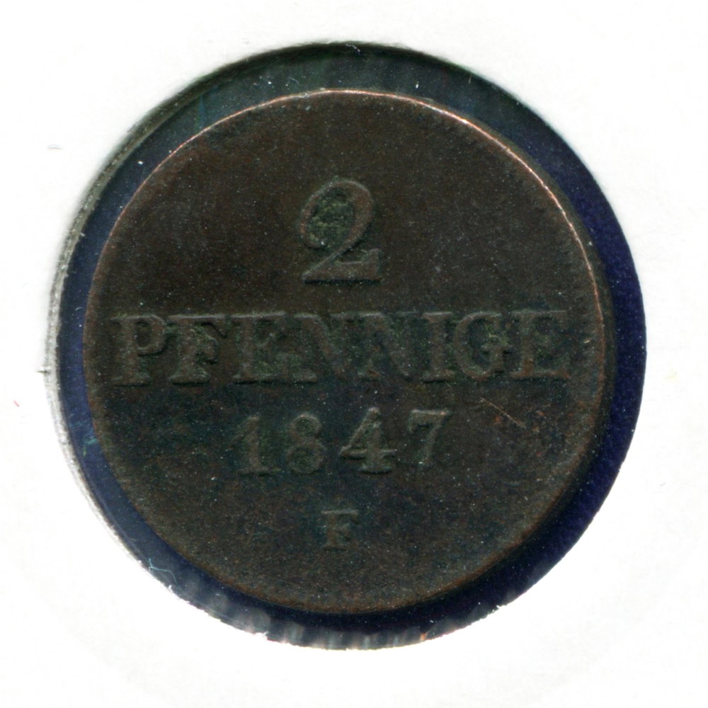 Германия/Саксония 2 пфенинга 1847 VF  - 1