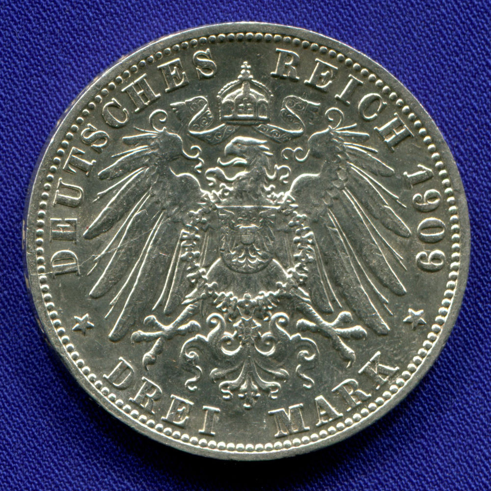 Германия/Вюртемберг 3 марки 1909 aUNC - 1