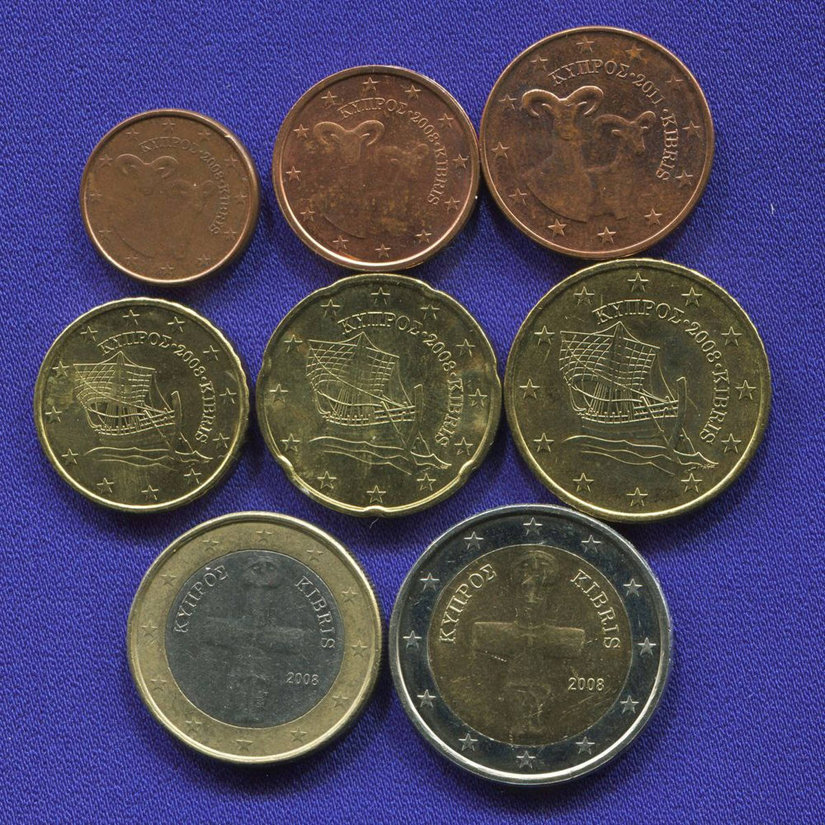 Набор монет Кипра EURO 8 монет 2008-2011 гг. UNC - 37883