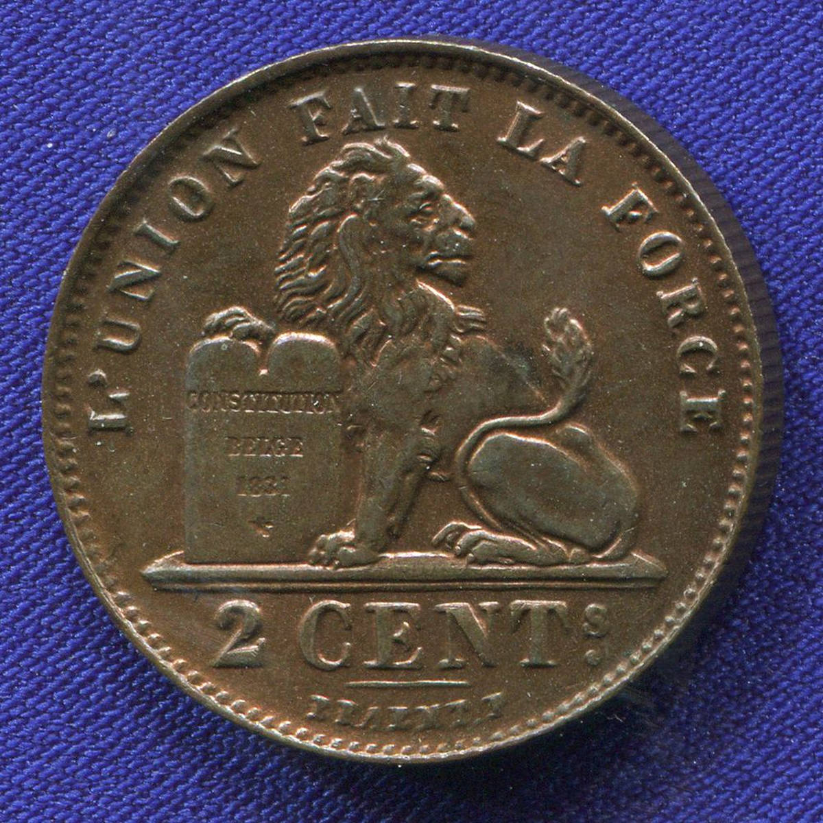 Бельгия 2 сантима 1909 #35.1 aUNC