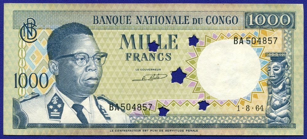Конго 1000 франков 1964 XF - 15114