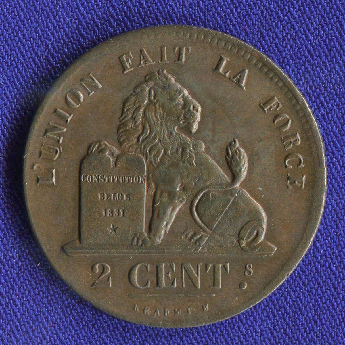 Бельгия 2 сантима 1836 #4.2 aUNC