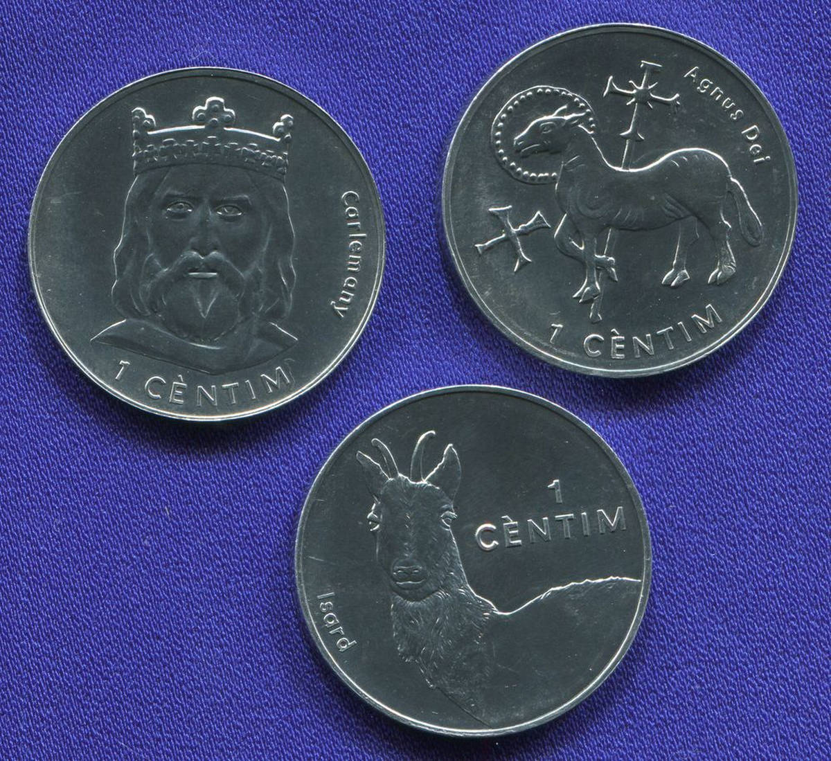 Андорра Набор  из 3 монет 2002 г., номиналом 1 сентим.  - 37096