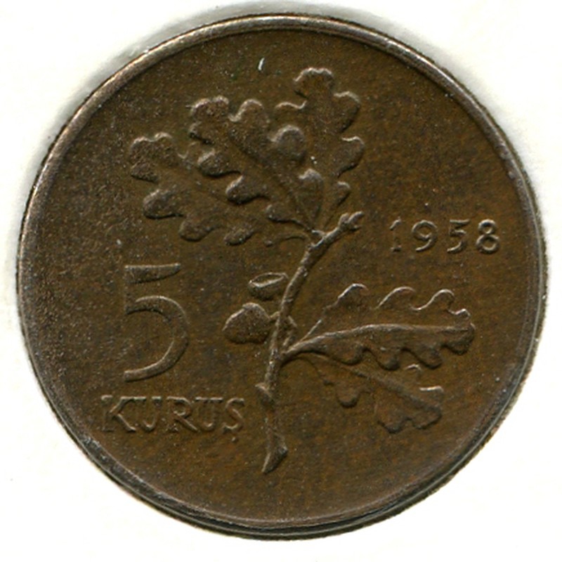 Турция 5 куруш 1958 #890.1 aUNC