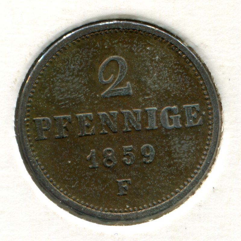 Германия Саксония 2 пфеннига 1859 #1185 - 3969