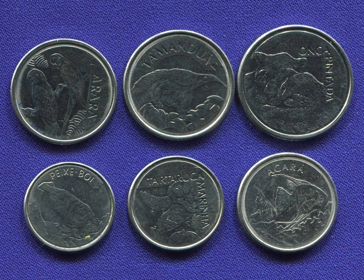 Бразилия набор 1992-1993 г. из 6 монет номиналом 5, 10, 50 ,100, 500, 1000 крузейро, фауна  - 37509