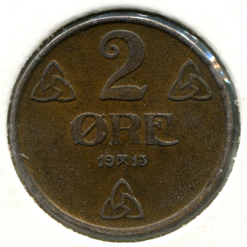 Норвегия 2 эре 1913 #371 XF