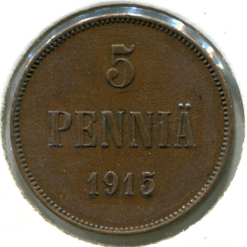 Финляндия 5 пенни 1915 #15 UNC - 2331