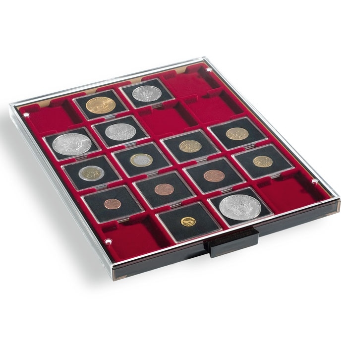 Монетный бокс с 20 квадратными ячейками 50x50 мм для хранения монет в холдерах или капсулах Quadrum