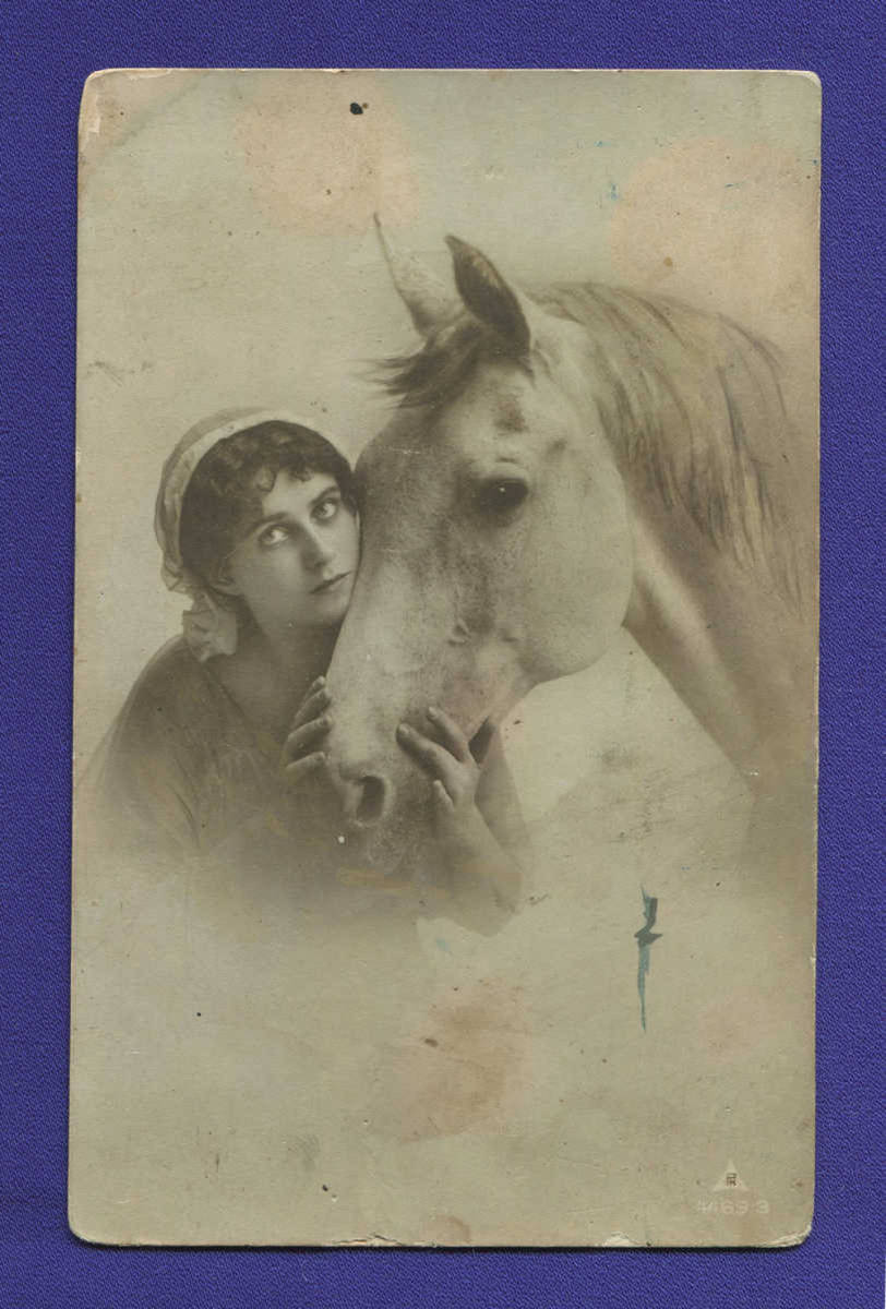 Открытка: Девушка с белым конем 1928 год / Заполнена