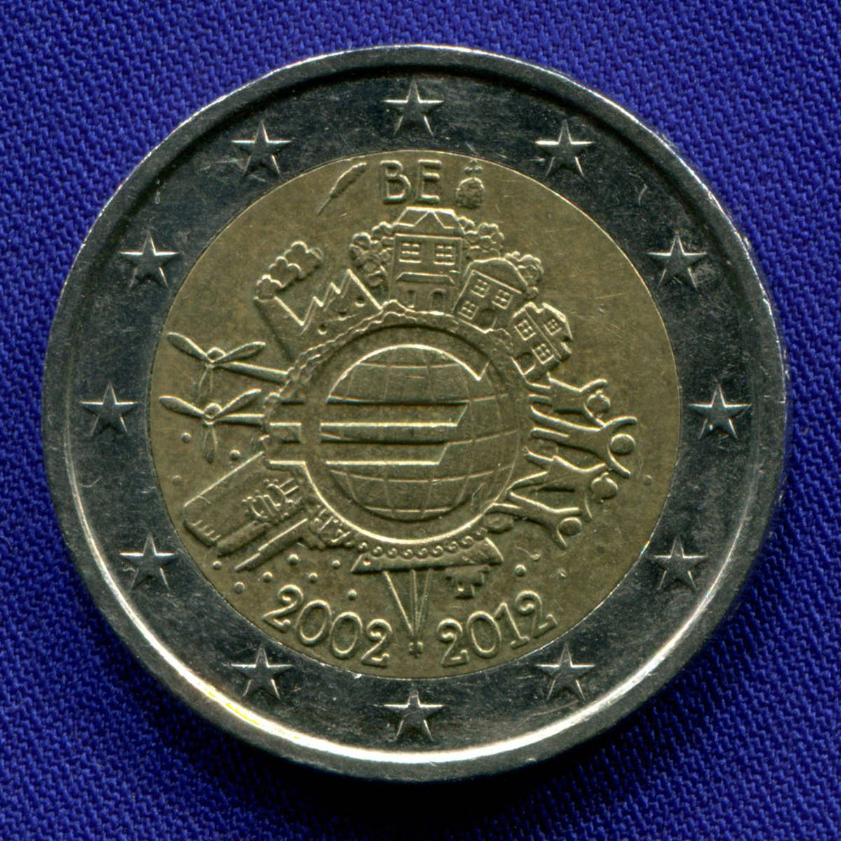 Бельгия 2 евро 2012 XF 10 лет наличному обращению евро 