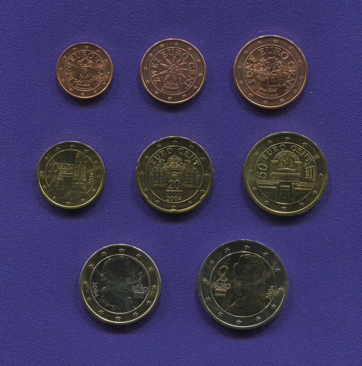 Набор монет Австрии EURO 8 монет 2004 UNC - 33896