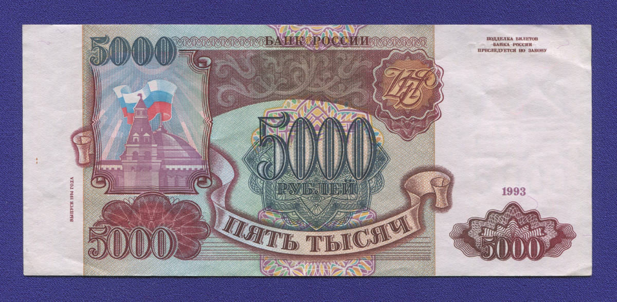 Россия 5000 рублей 1994 образца 1993  / XF