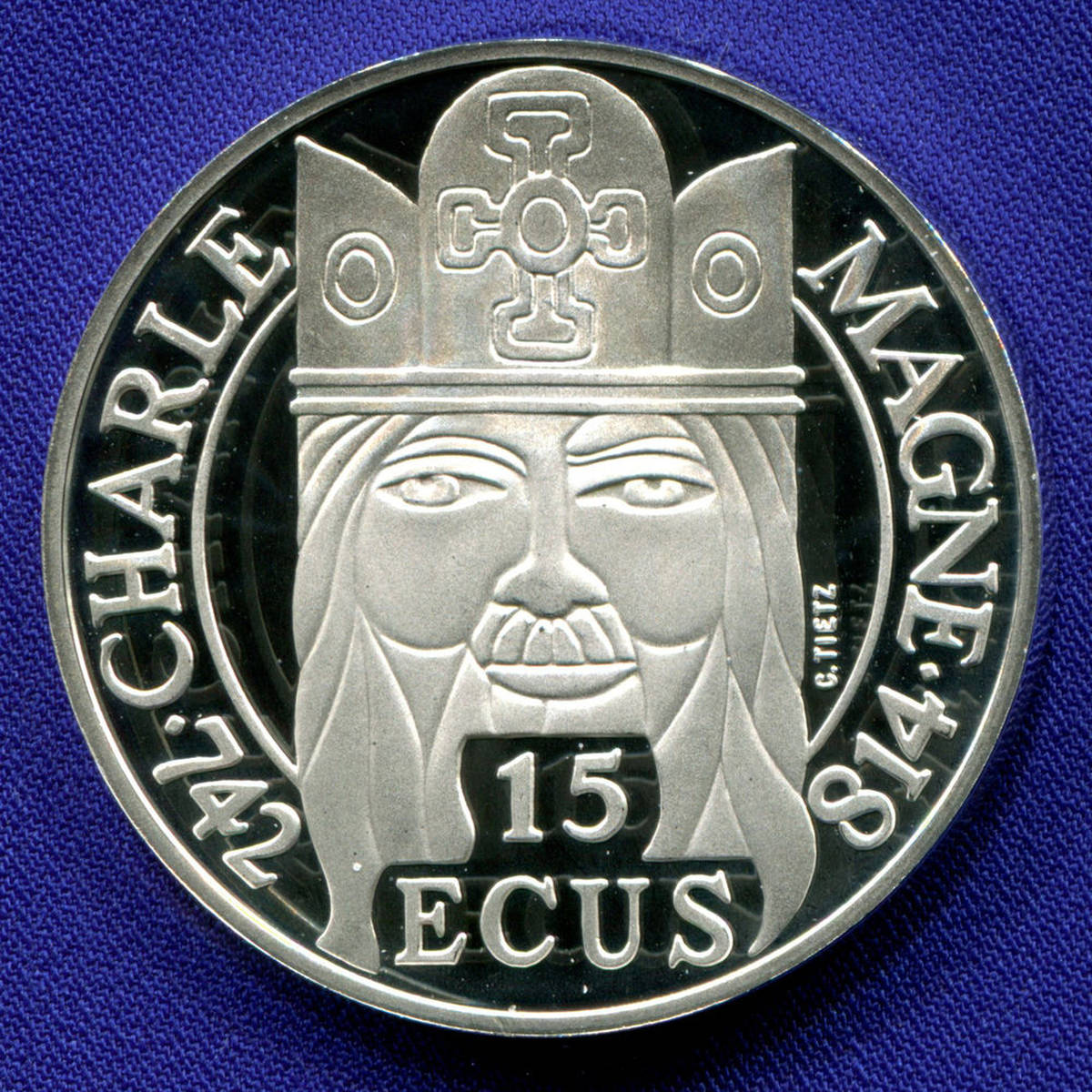 Франция 100 франков - 15 экю 1990 Proof Карл Великий 