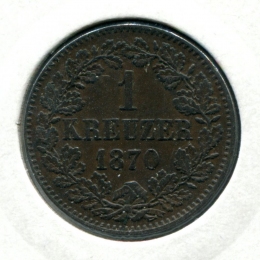 Германия/Баден 1 крейцер 1870 XF 