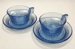 Чайная пара 2-я половина XX века, синее (голубое) стекло. (2 пары)