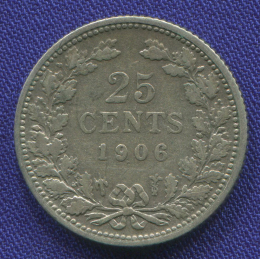 Нидерланды 25 центов 1906 VF КМ№120.2 