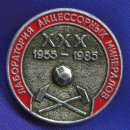 Значок «Лаборатория акцессорных минералов XXX лет. 1955-1985 гг.» Алюминий Булавка