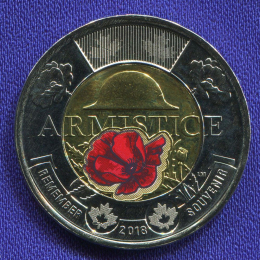 Канада 2 доллара 2018 UNC 100 лет со дня окончания Первой Мировой войны, Цветное покрытие 