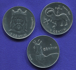 Андорра Набор  из 3 монет 2002 г., номиналом 1 сентим. 
