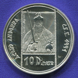 Андорра 10 динеров 1991 Proof ЭКЮ - Карл Великий 
