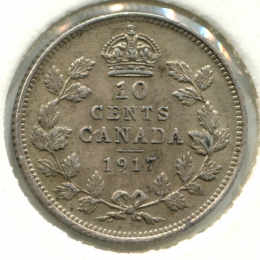 Канада 10 центов 1917 #23 XF