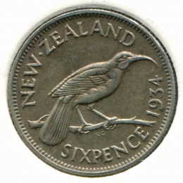 Новая Зеландия 6 пенсов 1934 #2 XF