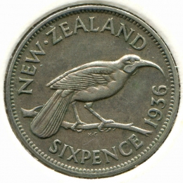 Новая Зеландия 6 пенсов 1936 #2 GVF