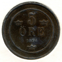 Швеция 5 эйре 1874 #736 VF