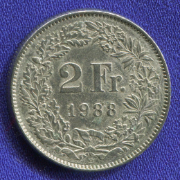 Швейцария 2 франка 1988 XF- 