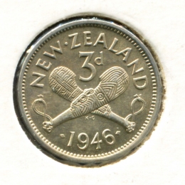 Новая Зеландия 3 пенса 1946 aUNC 