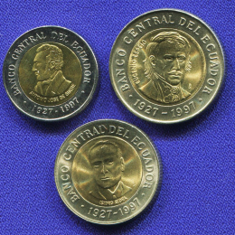  Эквадор Набор монет 1997 В наборе 3 монеты, номиналом 100,500,1000 сукре. 70 лет центральному банку