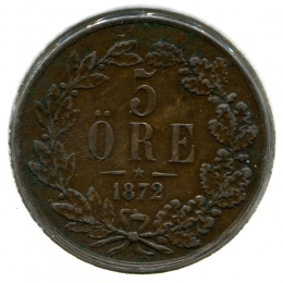 Швеция 5 эйре 1872 #707 F