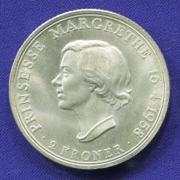 Дания 2 кроны 1958 aUNC 18 лет Принцессе Маргрете 